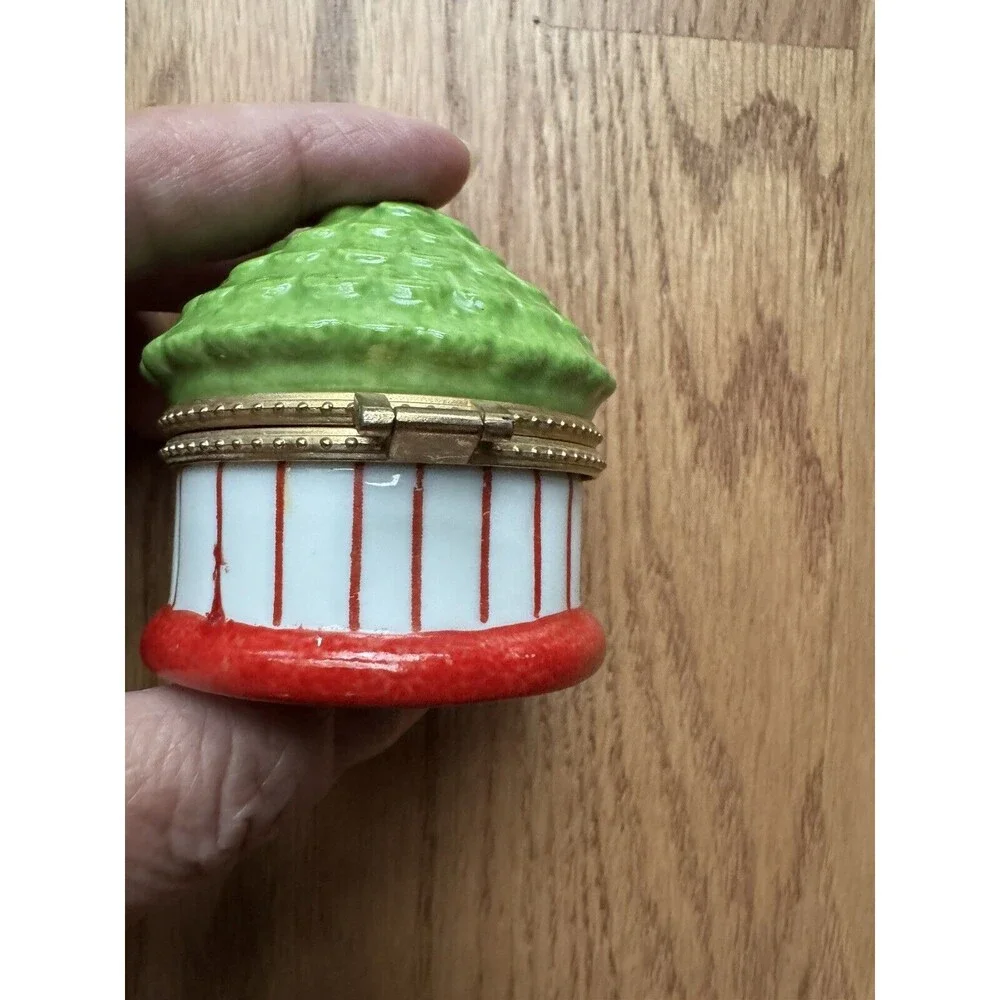 Ceramic Porcelain Trinket Box Flower Yellow Bird‎ Cage Round Dome Lidded Jewelry